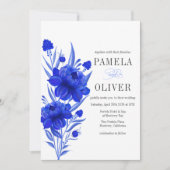 Elegante blauwe bloemen bruiloft uitnodiging (Voorkant)