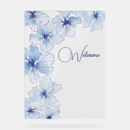 Elegante Blauwe Bloemen Bruiloft Welkom Acryl Bord