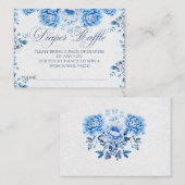 Elegante Blauwe Bloemen Chic Toile Luier Raffle Ga Informatiekaartje (Voorkant / Achterkant)
