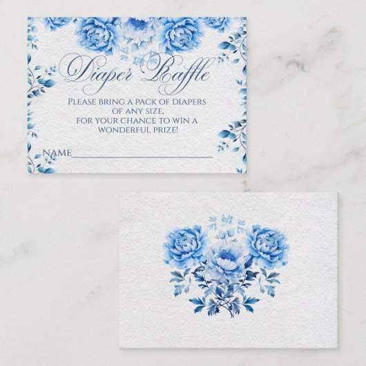 Elegante Blauwe Bloemen Chic Toile Luier Raffle Ga Informatiekaartje (Voorkant / Achterkant)