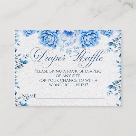 Elegante Blauwe Bloemen Chic Toile Luier Raffle Ga Informatiekaartje (Voorkant)