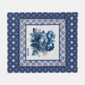 Elegante Blauwe bloemen chinoiserie toile monogram Fleece Deken (Voorkant (Horizontaal))