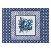 Elegante Blauwe bloemen chinoiserie toile monogram Tafelkleed (Voorkant (Horizontaal))