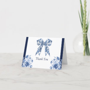 Elegante Blauwe Bloemen Coquette Bow Boy Baby show Bedankkaart