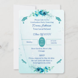 Elegante Blauwe Bloemen Custom Afstuderen Kaart