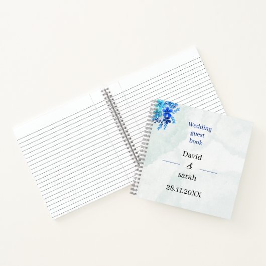 Elegante Blauwe Bloemen Custom Wedding Gast Notitieboek (Binnen)