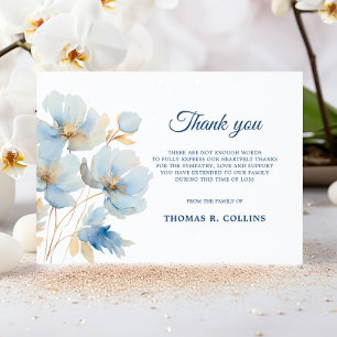 Elegante Blauwe Bloemen Dank u kaarten na begrafen