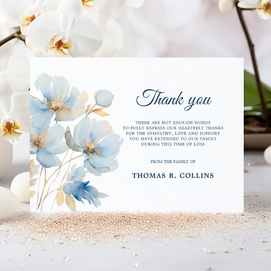 Elegante Blauwe Bloemen Dank u kaarten na begrafen