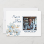 Elegante Blauwe Bloemen Dank u kaarten na begrafen (Achterkant)