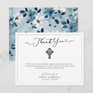 Elegante Blauwe Bloemen Dankkaart voor Begrafeniss Bedankkaart