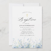 Elegante blauwe bloemen doop kaart (Voorkant)