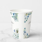 Elegante Blauwe Bloemen Doopfeest Religieus Papieren Bekers (Rechts)