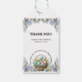 Elegante Blauwe Bloemen Easter Egg Basket Baby sho Cadeaulabel (Voorkant)