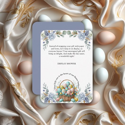 Elegante Blauwe Bloemen Easter Egg Basket Baby sho Informatiekaartje