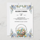 Elegante Blauwe Bloemen Easter Egg Basket Baby sho Kaart (Voorkant)