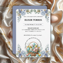 Elegante Blauwe Bloemen Easter Egg Basket Baby sho Kaart