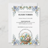Elegante Blauwe Bloemen Easter Egg Basket Baby sho Kaart (Voorkant)