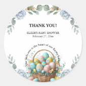 Elegante Blauwe Bloemen Easter Egg Basket Baby sho Ronde Sticker (Voorkant)
