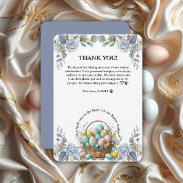 Elegante Blauwe Bloemen Easter Egg Basket Bedankkaart