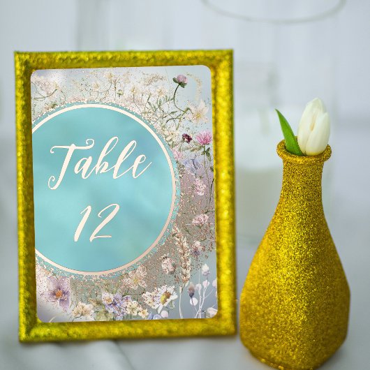 Elegante Blauwe Bloemen Echte Folie Tafel Kaart