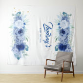 Elegante Blauwe Bloemen en Gouden Confetti Wandkleed (In Situ (horizontaal))