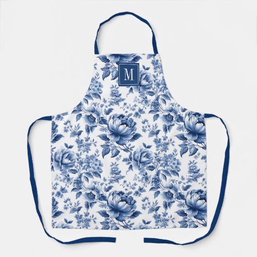 Elegante  Blauwe Bloemen Engelse Tuin Schort (Voorkant)