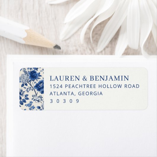 Elegante Blauwe Bloemen Etiket (Insitu)