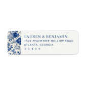 Elegante Blauwe Bloemen Etiket (Voorkant)