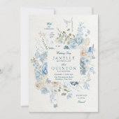 Elegante Blauwe Bloemen Faux Handgemaakte Papier T Kaart (Voorkant)