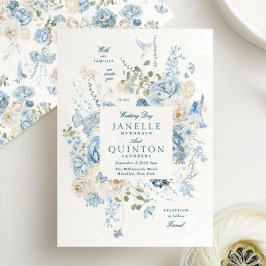 Elegante Blauwe Bloemen Faux Handgemaakte Papier T Kaart