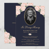 Elegante Blauwe Bloemen Foto Begrafenisdienst Kaart (Voorkant / Achterkant)