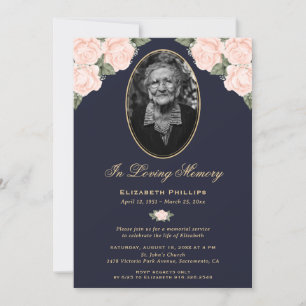 Elegante Blauwe Bloemen Foto Begrafenisdienst Kaart