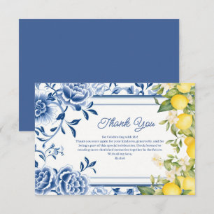 Elegante Blauwe Bloemen & Gele Citroen Bruidsuitva Bedankkaart