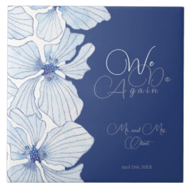 Elegante Blauwe Bloemen Gelofte Vernieuwing 10 jaa Tegeltje