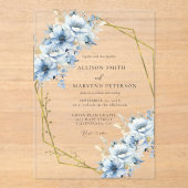 Elegante Blauwe Bloemen Geometrische Lijst Bloom W Acryl Uitnodigingen (Voorkant)