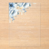 Elegante Blauwe Bloemen Geometrische Lijst Bloom W Acryl Uitnodigingen (Voorkant)