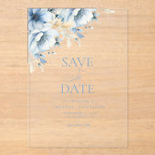 Elegante Blauwe Bloemen Geometrische Lijst Bloom W Acryl Uitnodigingen (Voorkant)