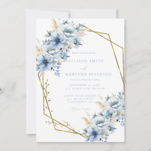 Elegante Blauwe Bloemen Geometrische Lijst Bloom W Kaart (Voorkant)