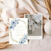 Elegante Blauwe Bloemen Geometrische Lijst Bloom W Kaart