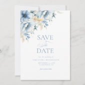 Elegante Blauwe Bloemen Geometrische Lijst Bloom W Save The Date (Voorkant)