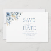 Elegante Blauwe Bloemen Geometrische Lijst Bloom W Save The Date (Voorkant)