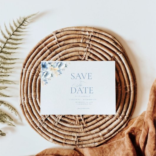 Elegante Blauwe Bloemen Geometrische Lijst Bloom W Save The Date