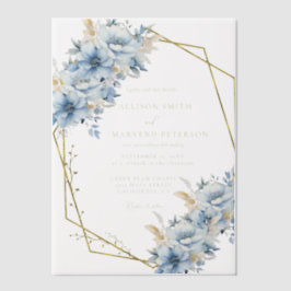 Elegante Blauwe Bloemen Geometrische Lijst Bloom W Vellum Uitnodigingen