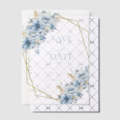 Elegante Blauwe Bloemen Geometrische Lijst Bloom W Vellum Uitnodigingen (Offset (Uitnodiging))