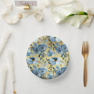 Elegante Blauwe Bloemen & Gouden Gradiënt Papieren Kommen