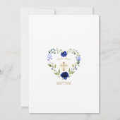 Elegante Blauwe Bloemen Gouden Kruis Jongens Doop Kaart (Achterkant)