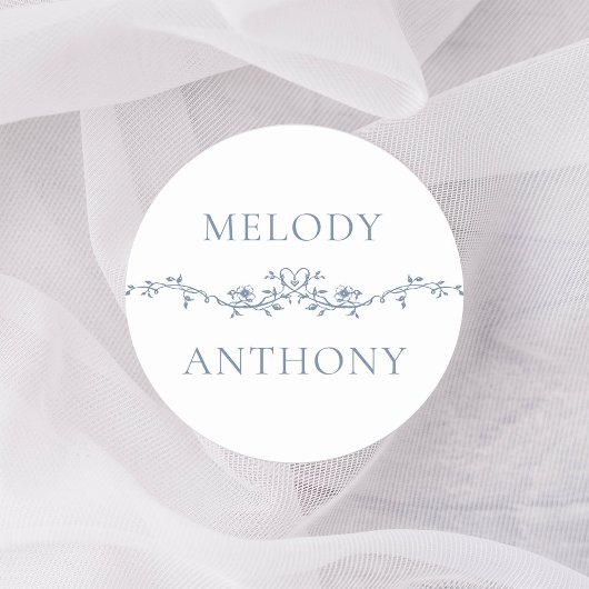 Elegante Blauwe Bloemen Grensmonogrammen Ronde Sticker