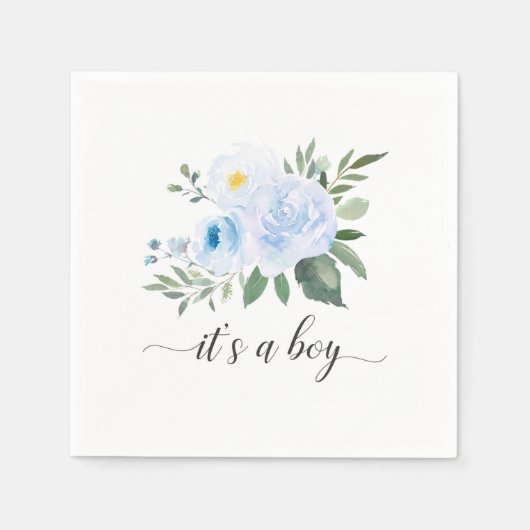 Elegante Blauwe Bloemen Het is een Jongen Baby sho Servet (Voorkant)