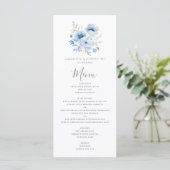 Elegante Blauwe Bloemen Huwelijk Flat Menu (Staand voorkant)