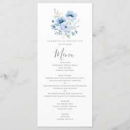 Elegante Blauwe Bloemen Huwelijk Flat Menu